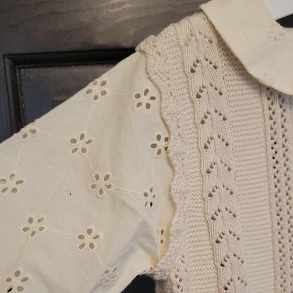 Next Kids 100% Cotton Cream Knit Top with Floral Collar - Picture 3 of 6